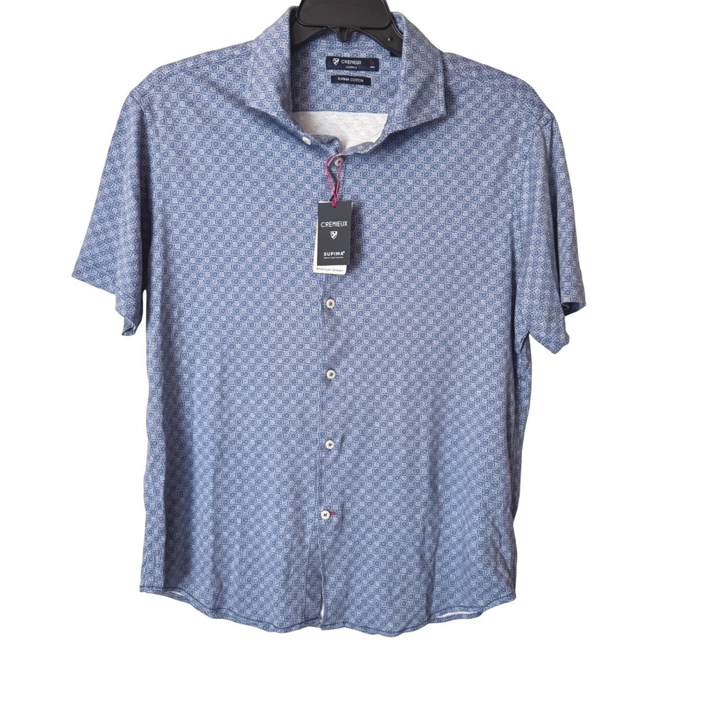 Cremieux Men Button Down Shirt XL Vista Blue Geometric Short Sleeve NEW